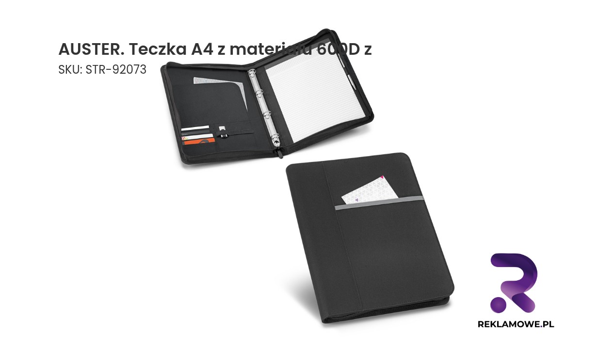 AUSTER. Teczka A4 z materiału 600D z blokiem strony w linie AUSTER Teczka A4 z materiału 600D