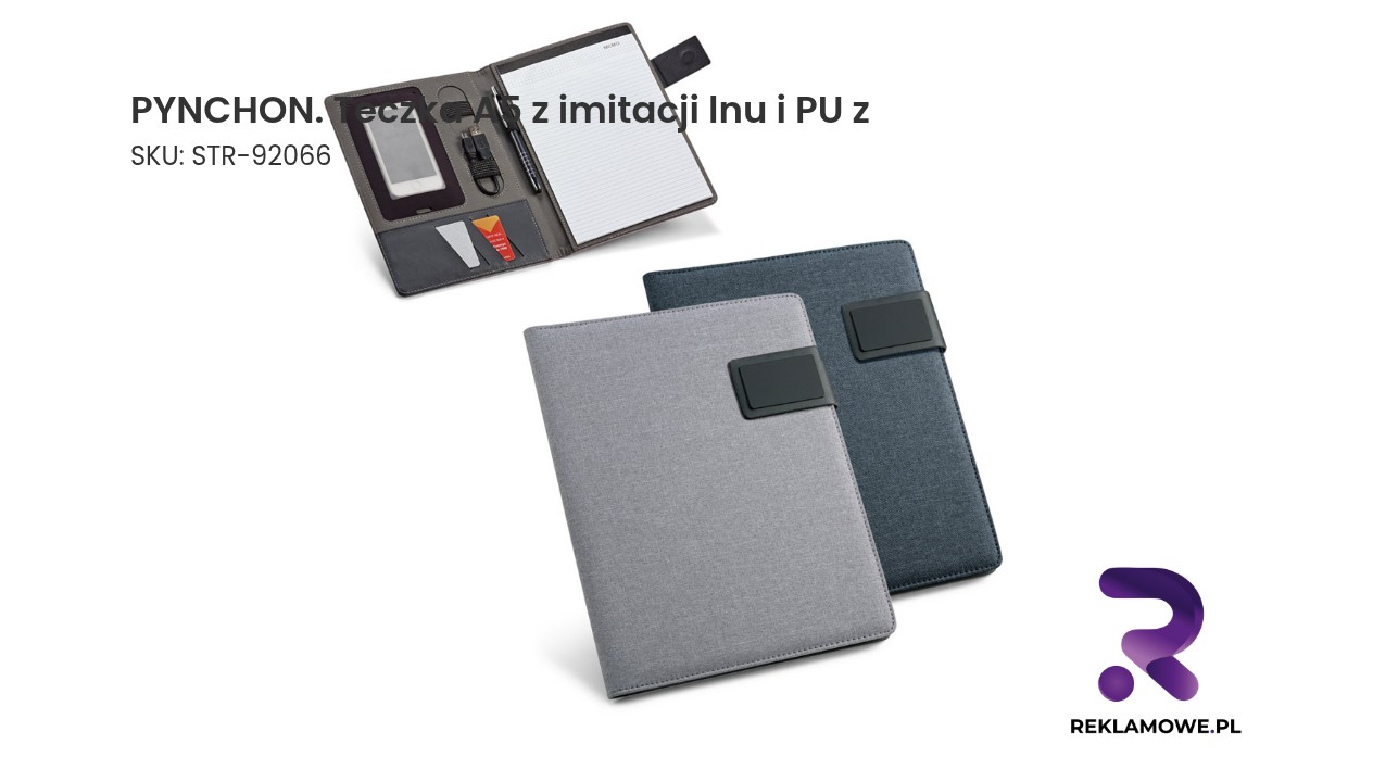 PYNCHON. Teczka A5 z imitacji lnu i PU z blokiem strony w linie Teczka A5 PYNCHON wykonana z imitacji lnu i PU