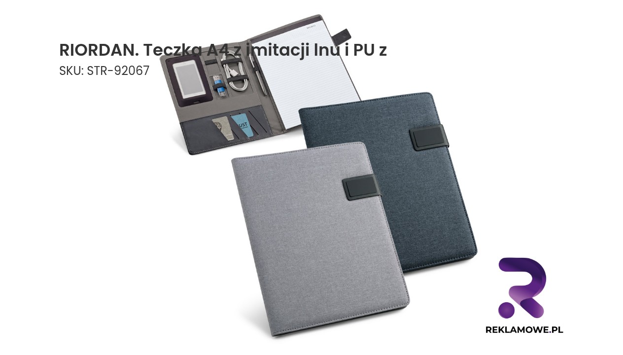 Teczka A4 RIORDAN wykonana z imitacji lnu i skóry PU