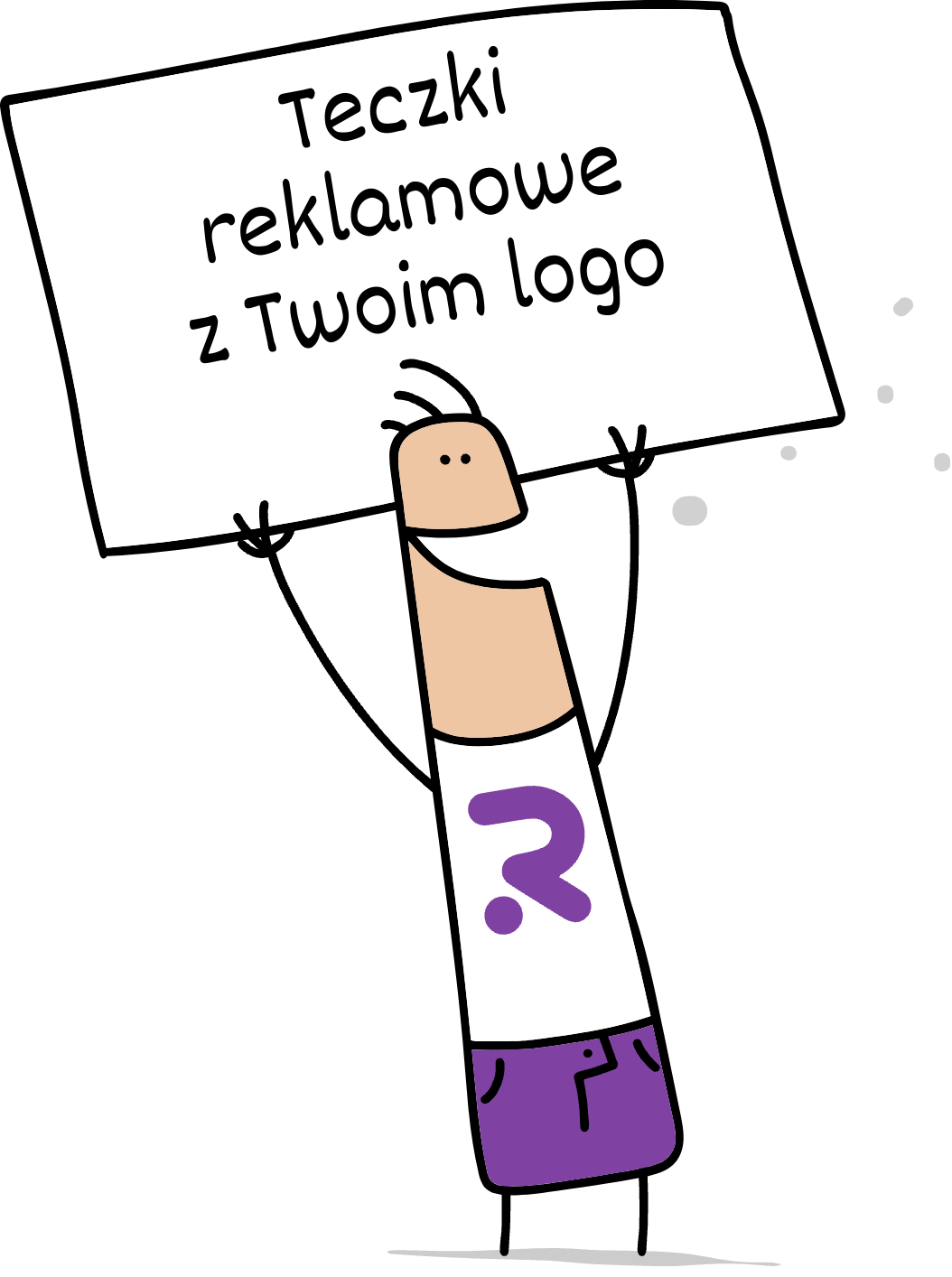 Buddy trzymający napis teczki reklamowe z Twoim logo