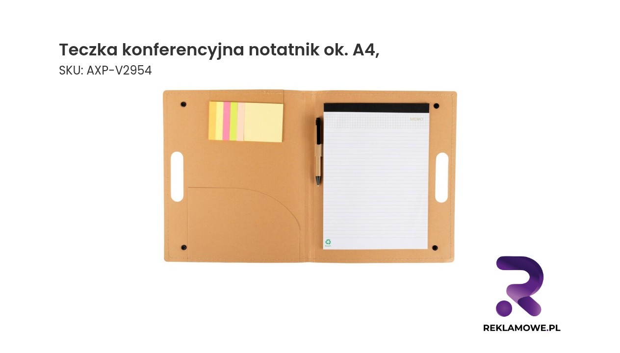 Teczka konferencyjna, notatnik ok. A4, długopis, karteczki samoprzylepne Teczka konferencyjna z notatnikiem formatu A4
